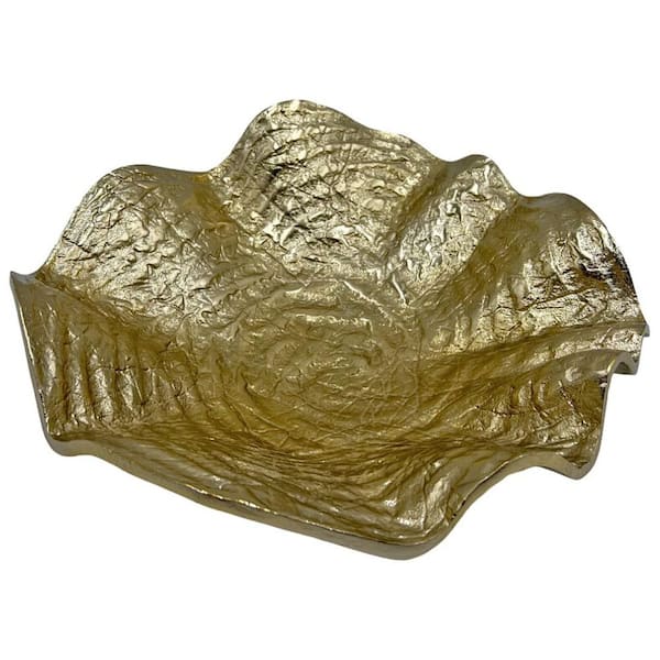 castellousa Gold 4 in. x 12 in. Handmade Aluminum Metal Flower Decorative Bowl