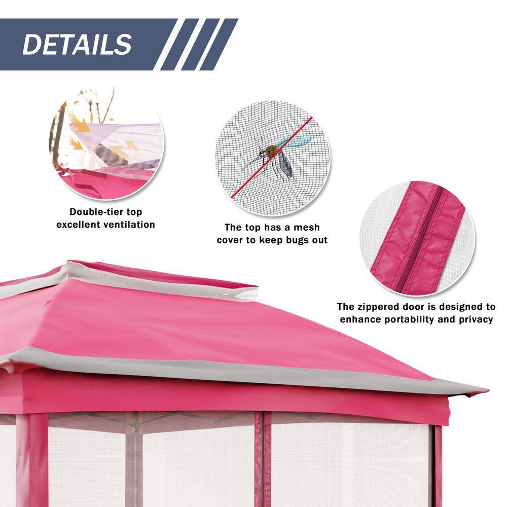 11 ft. Pink Steel Pop-Up Gazebo with Mosquito Netting