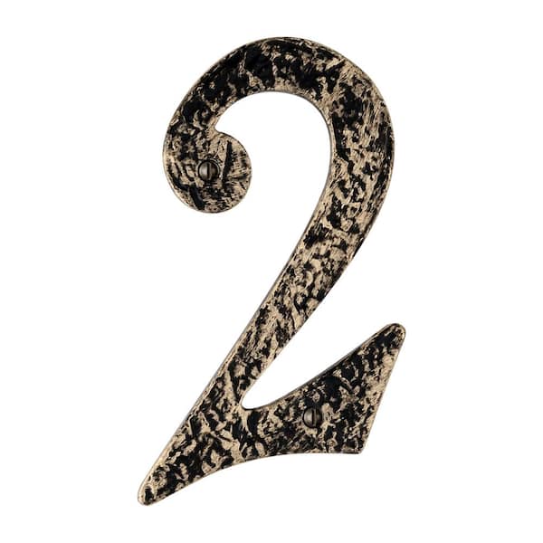 Mascot Hardware Hammered 6 in. Antique Brass House Number 2