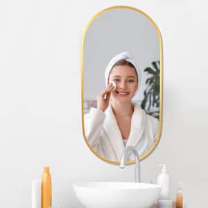 18 in. W x 36 in. H Oval Aluminum Framed Wall Bathroom Vanity Mirror in Brushed Gold