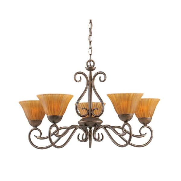 Filament Design Concord 5 Light 28.5 in. Bronze and Tiger Glass Chandelier-DISCONTINUED