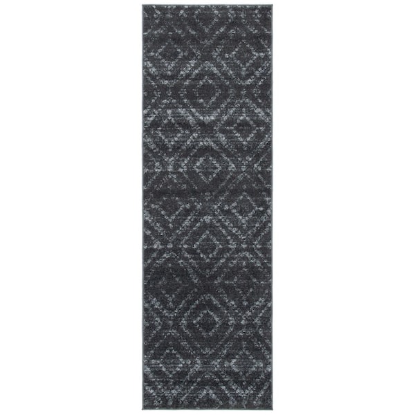 Adirondack 3 ft. x 10 ft. Dark Gray/Gray Multi-Diamonds Runner Rug