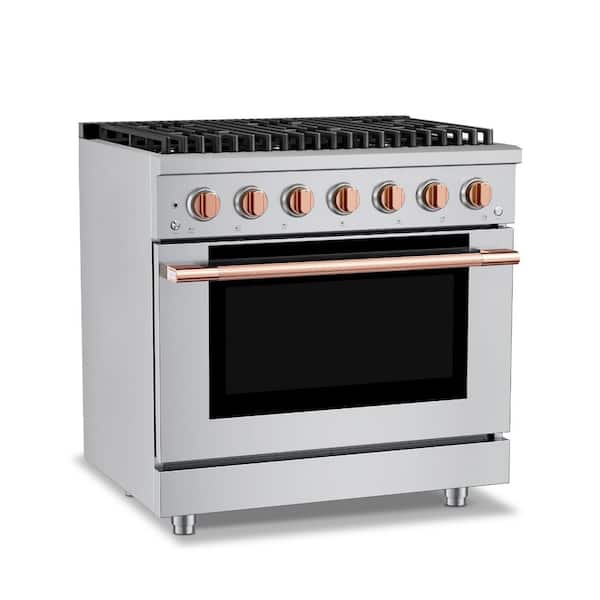 HausPro 36 in. 6 Burners (20,000 BTU) Freestanding Dual Fuel Range in Stainless Steel with Convection Oven Rose Gold
