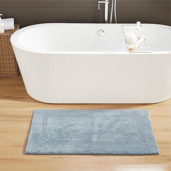 Better Trends Lux Collection Blue 24 in. x 40 in. 100% Cotton Reversible Race Track Pattern Bath Rug