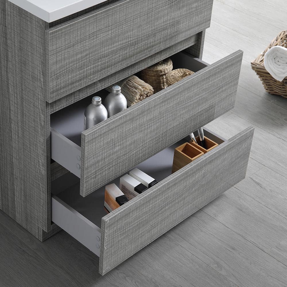 Ash Gray Solid Wood Freestanding Vanity with Acrylic Sink