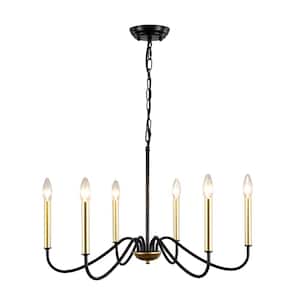 Clerise 6-Light Classic Black/Gold Modern Candle Style Chandelier for Living Room Kitchen Island Dining Room Foyer