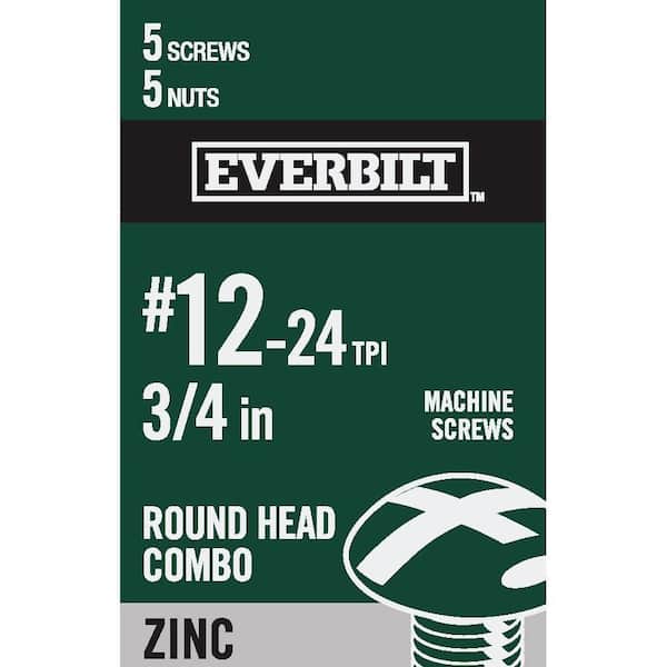 Everbilt #12-24 x 3/4 in. Combo Round Head Zinc Plated Machine Screw (5-Pack)