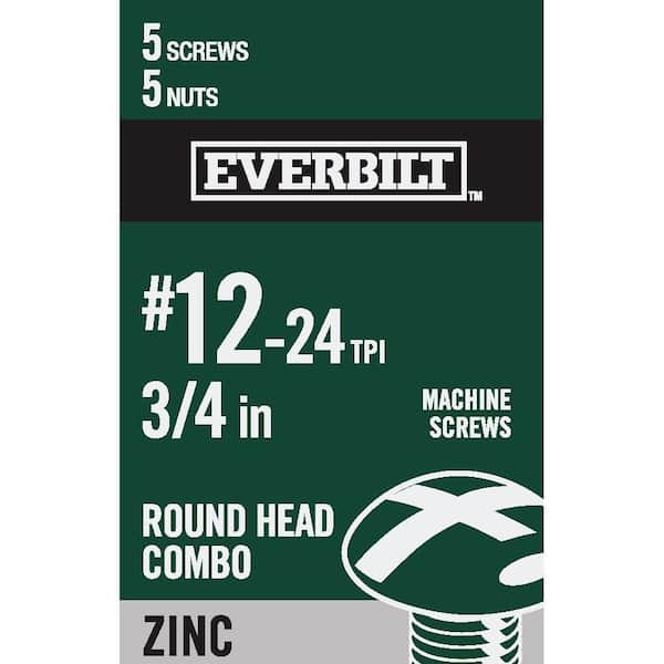 Everbilt #12-24 x 3/4 in. Zinc Plated Combo Round Head Machine Screw (5-Pack)
