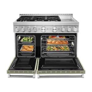 48 in. 6.3 cu. ft. Smart Double Oven Commercial-Style Gas Range with Griddle and True Convection in Avocado Cream