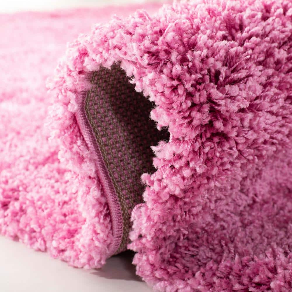 Pink Hand-Knotted Synthetic Shag Area Rug