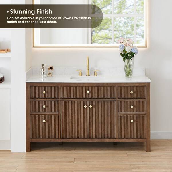 Altair Cerrito 60 in. Single Sink Freestanding Brown Oak Bath