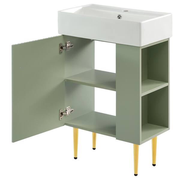 ゆ ‪‪❤︎‬ Virubi 21.6 in. W Freestanding Single Sink Green Bath Vanity with