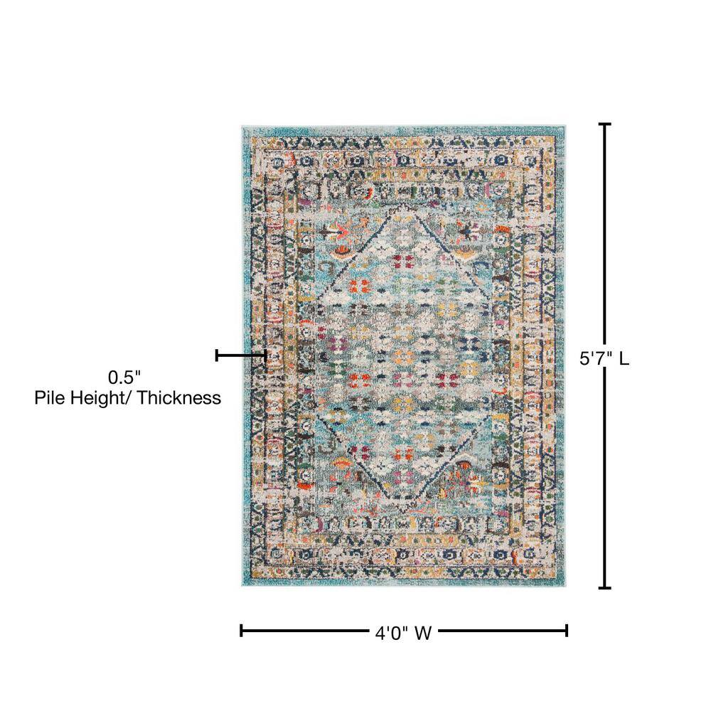 Bohemian Bliss Round Blue Floral Accent Rug - 4' x 5'7"