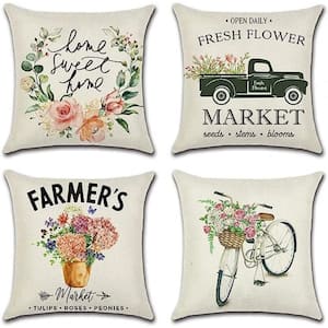 18 in.x 18 in. Outdoor Decorative Throw Pillow Covers, Spring Flowers Waterproof Cushion Covers (Set of 4)