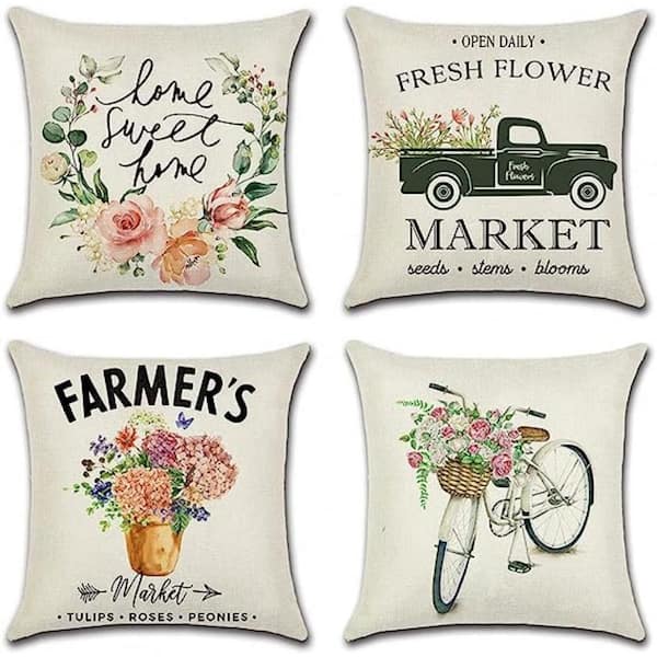 Unbranded 18 in.x 18 in. Outdoor Decorative Throw Pillow Covers, Spring Flowers Waterproof Cushion Covers (Set of 4)