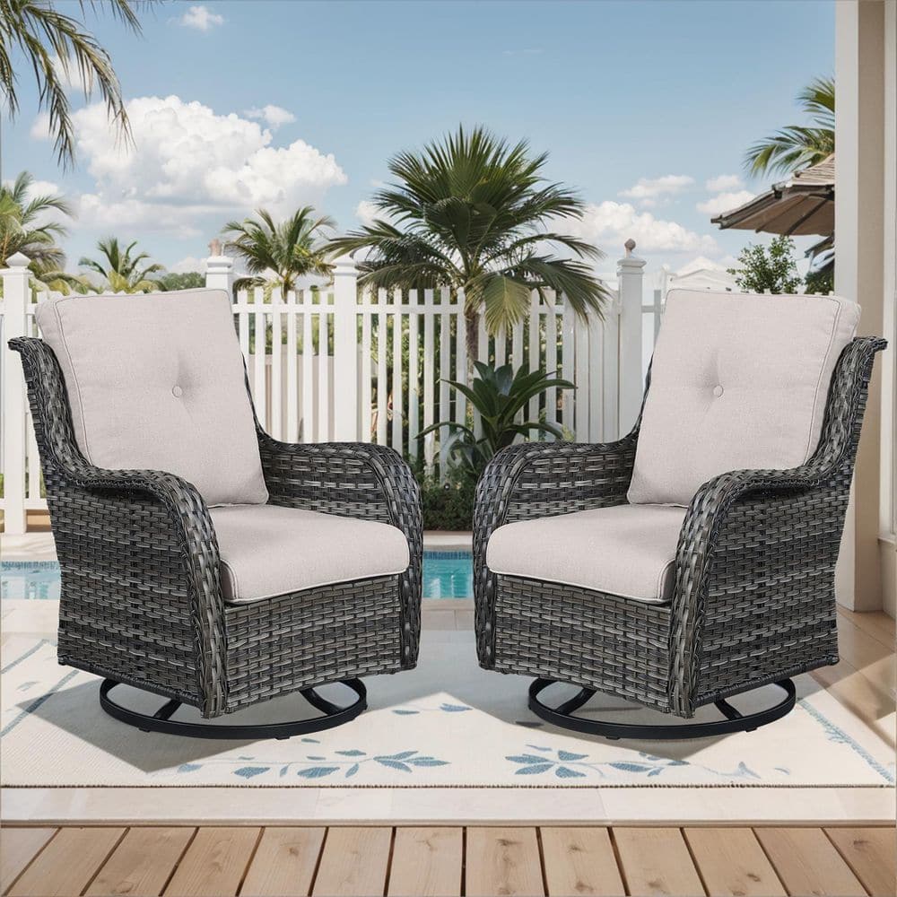 WellCane Gray 2-Piece Wicker Outdoor Swivel Glider Patio Rocking Chair with 3. 9in Thick Olefin Beige Cushions For Porch price history on PriceWatchPro