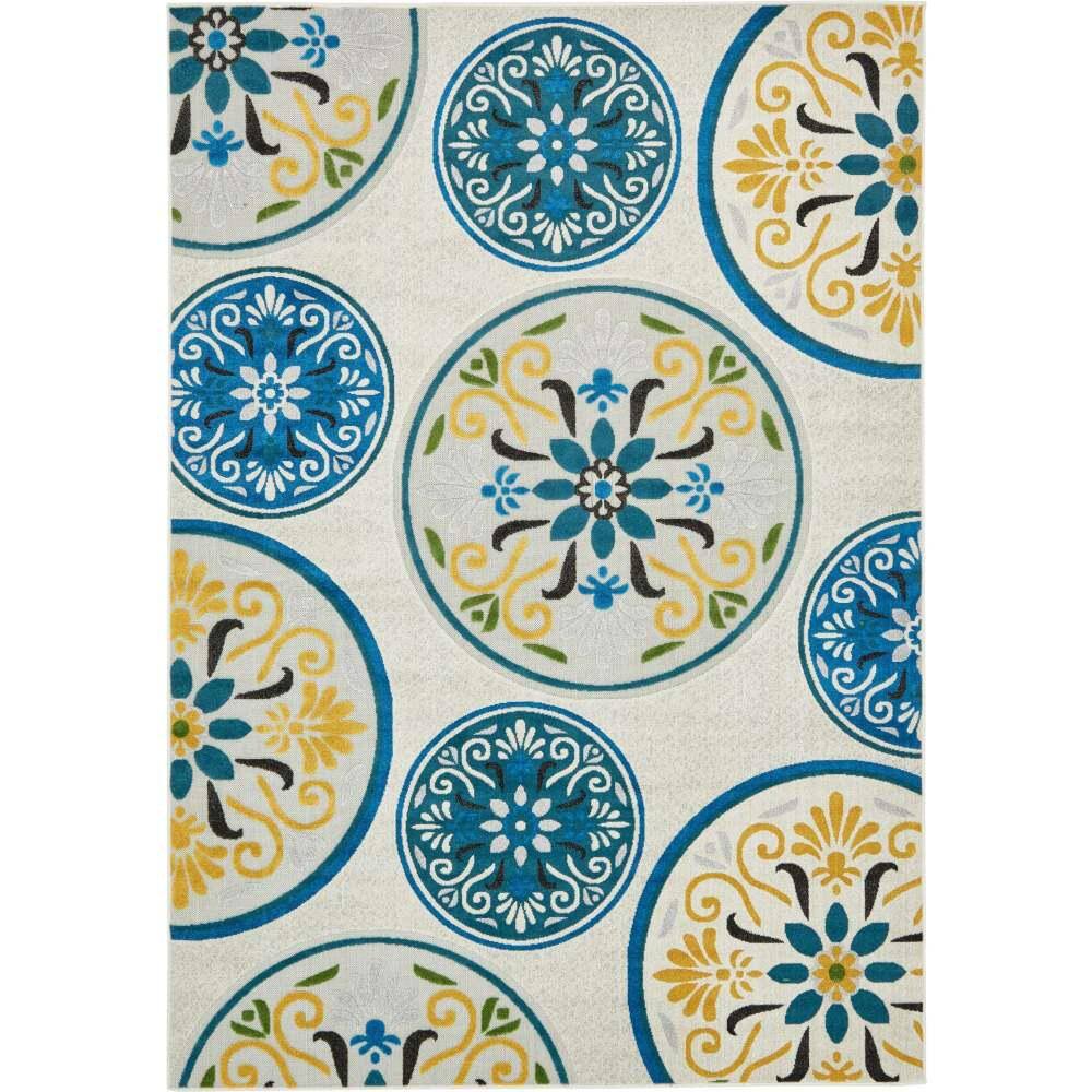 Unique Loom Outdoor Modern Cream 7 ft. x 10 ft. Area Rug 3132566 The