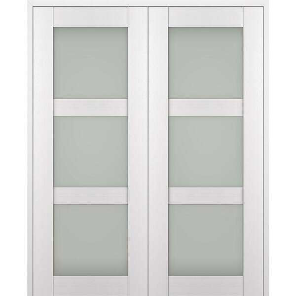 Belldinni Paola 36 in. x 96 in. Both Active 3-Lite Frosted Glass Bianco Noble Wood Composite Double Prehung French Door