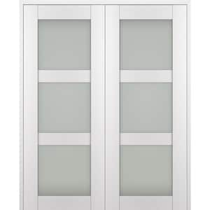 Paola 60 in. x 96 in. Both Active 3-Lite Frosted Glass Bianco Noble Wood Composite Double Prehung French Door