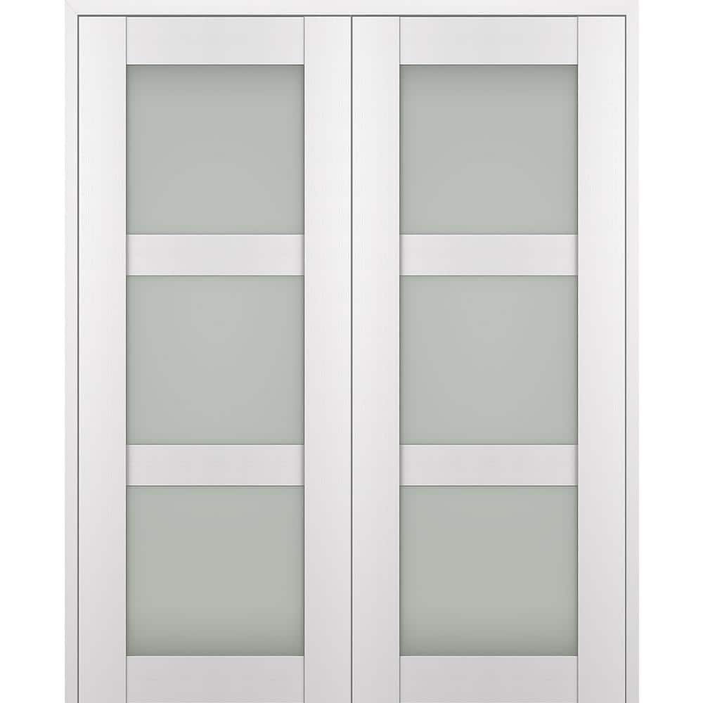 Paola 72 in. x 96 in. Both Active 3-Lite Frosted Glass Bianco Noble Wood Composite Double Prehung French Door price history on PriceWatchPro