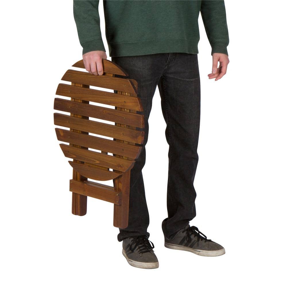 Adirondack Brown Cedar Wood Round Folding Side Table