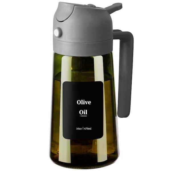16 oz. Gray Olive Oil Dispenser and Oil Sprayer, Proof Oil Pourer for Kitchen, Air Fryer, Cooking, Salad, and BBQ