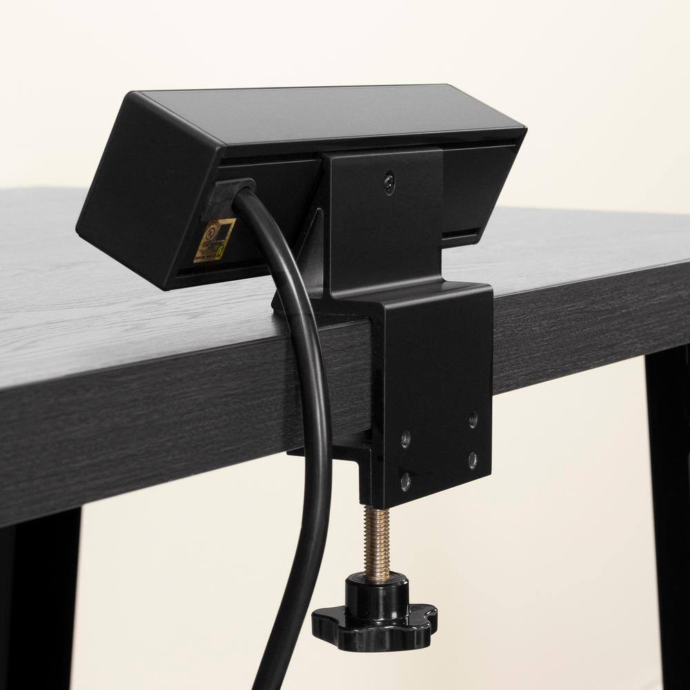 Gray Oak L-Shaped Computer Desk with Power Outlet and Filing Cabinet