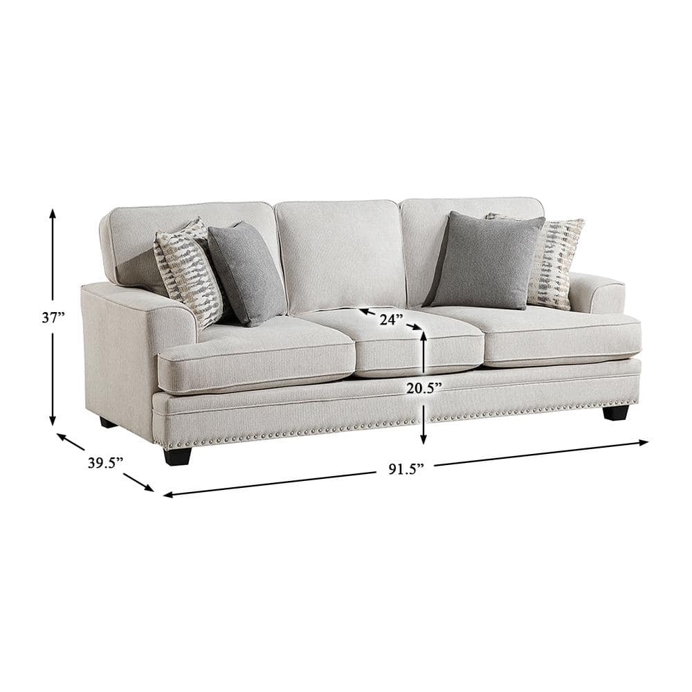 Sand Chenille Lawson Sofa with Nailhead Trim and Removable Cushions