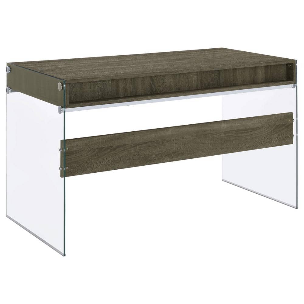 Weathered Gray 2-Drawer Writing Desk with Glass Sides
