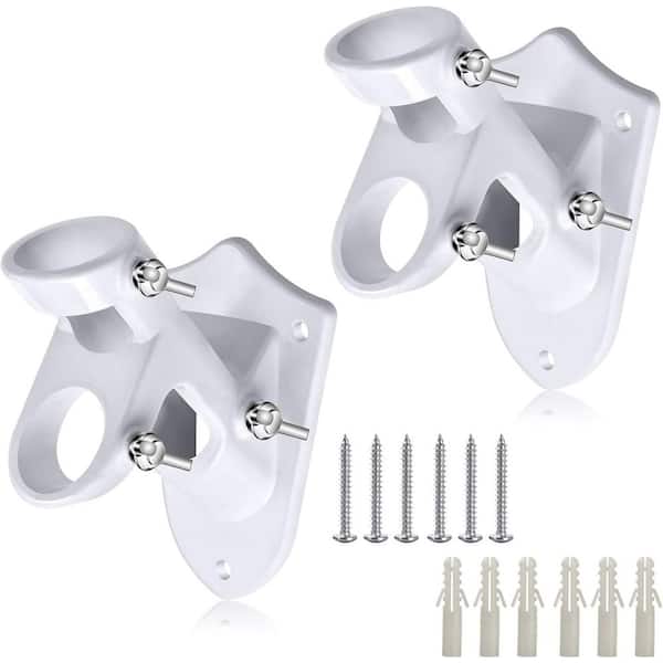 2-Pack Flag Pole Holder for Outside, Heavy Duty White Aluminum Bracket with Stainless Hardware, 1 in. ID, Rustproof