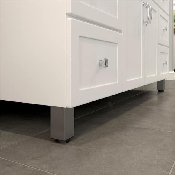 (4-Pack) 3 15/16 in. (100 mm) Stainless Steel Metal Square Furniture Leg with Leveling Glide