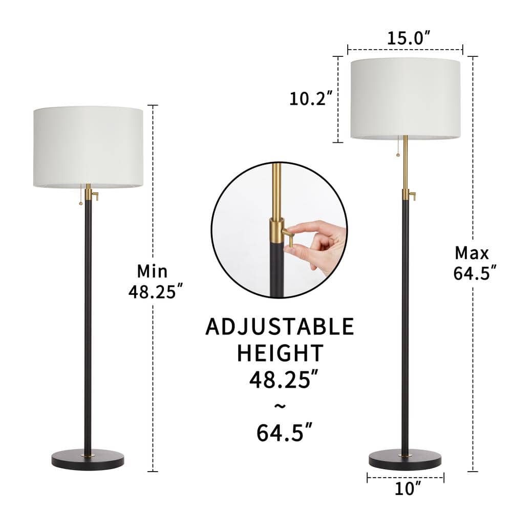 64.5" Adjustable Black Metal Floor Lamp with White Drum Shade