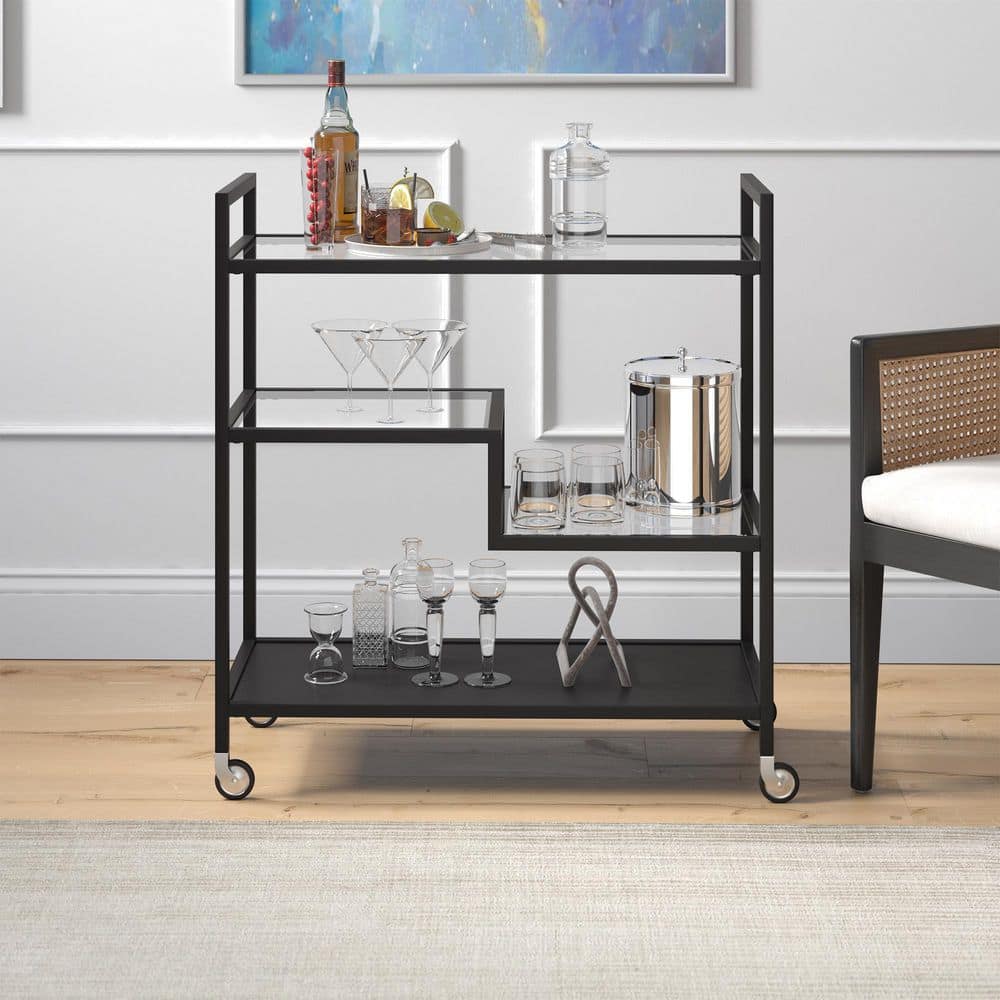 Meyer&Cross Lovett 33 in. Blackened Bronze Rectangular Bar Cart with ...