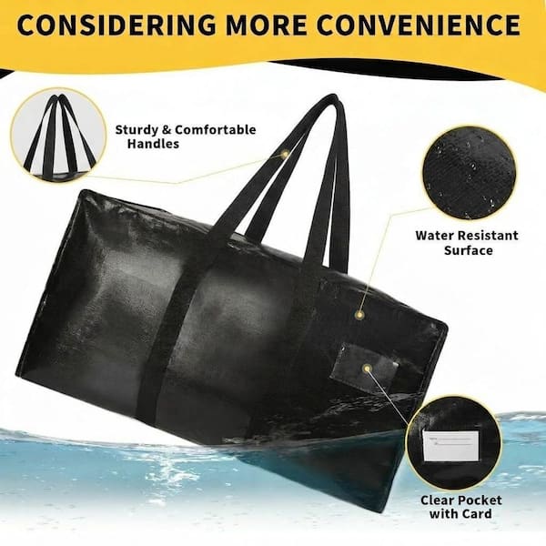 item big tote bag（black） Anqtovp Black Waterproof Extra Large Moving Storage Bags Heavy