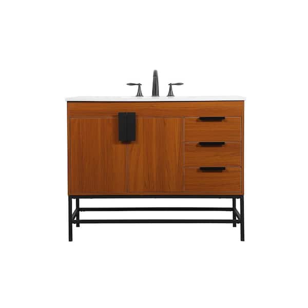 Unbranded Simply Living 42 in. W x 22 in. D x 33.5 in. H Bath Vanity in Teak with Ivory White Engineered Marble Top