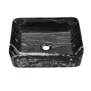 19 in. x 15 in.  Marble Pattern Ceramic Rectangular Vessel Bathroom Sink in Black/Gray
