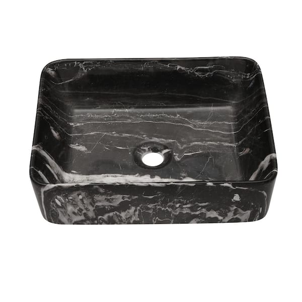 cadeninc 19 in. x 15 in.  Marble Pattern Ceramic Rectangular Vessel Bathroom Sink in Black/Gray