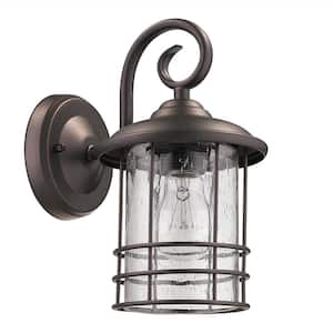1-Light Brown Hardwired Outdoor Wall Lantern Sconce Porch Light with Clear Seedy Glass(2-Pack)