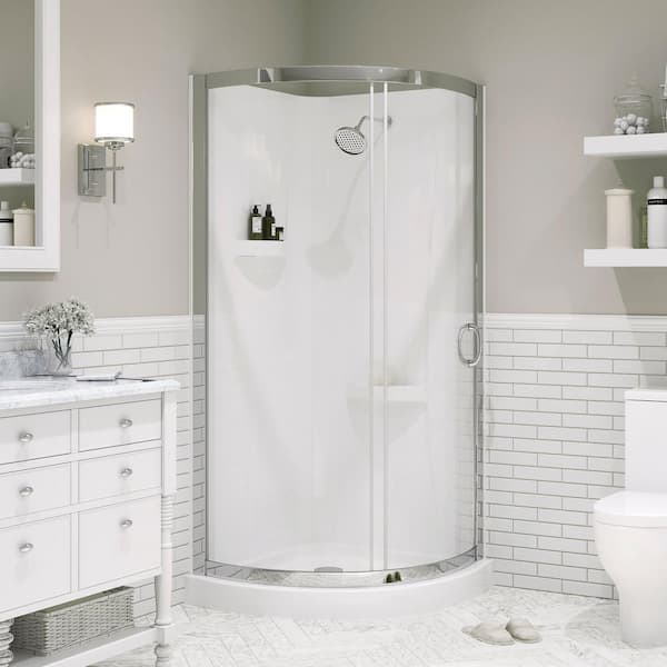 Lavish 39-1/2 in. x 39-1/2 in. x 86 in. Corner Drain Corner Shower Stall Kit in White with Easy Fit Drain