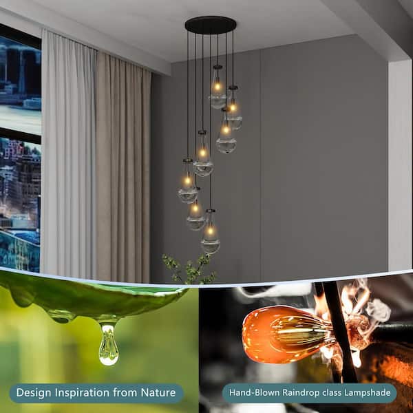 Jushua 7-Light Black High Ceiling Chandeliers Adjustable Cluster