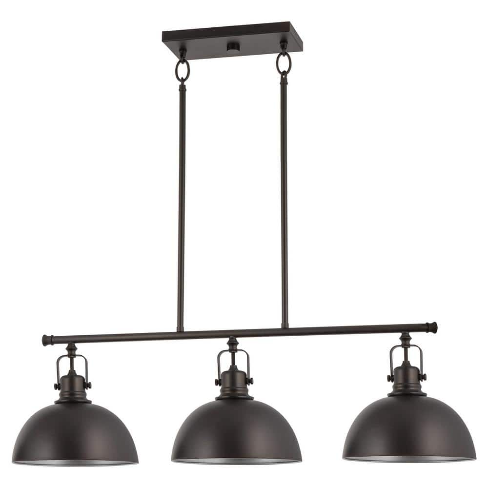 Belle 34" Oil-Rubbed Bronze 3-Light Industrial Kitchen Island Pendant