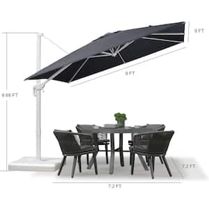 9 ft. Square Outdoor Patio Cantilever Umbrella White Aluminum Offset 360° Rotation Umbrella in Gray