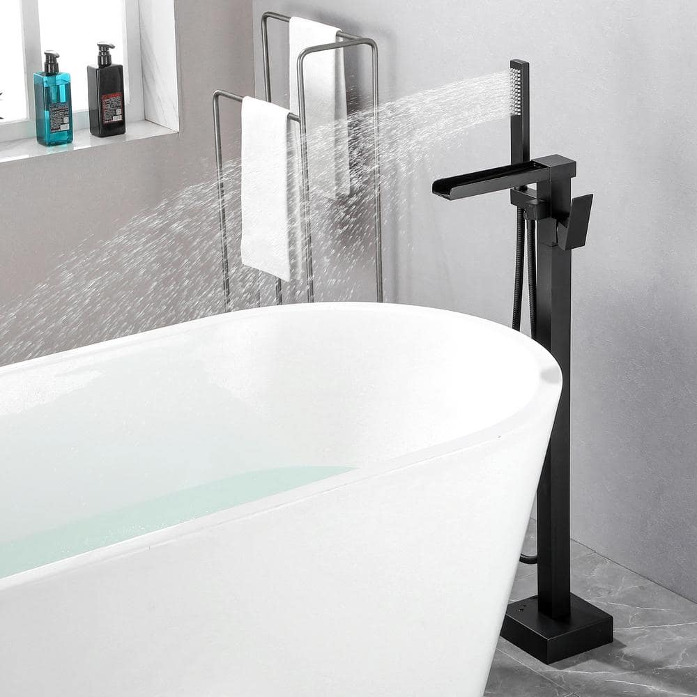 Black Brass Single Handle Floor Mounted Tub Filler
