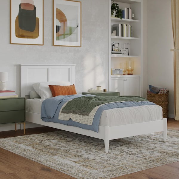 AFI Charlotte White Solid Wood Frame Twin XL Low Profile Platform Bed