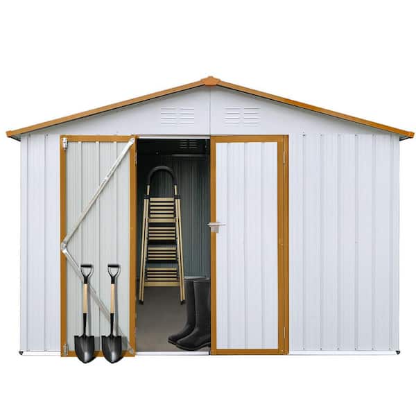 Metal garden sheds 10ftx12ft outdoor storage sheds White+Yellow