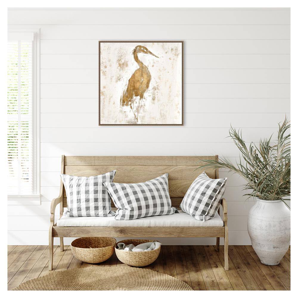 30" x 30" Gilded Heron Abstract Canvas Wall Art with Beaded Bronze Frame
