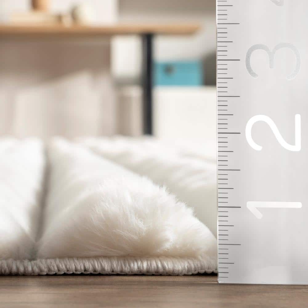 Kai Off White Faux Fur Stripe Washable Area Rug