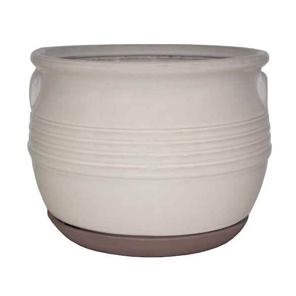 Trendspot 14 in. Dia Milk Jar Basin White Ceramic Planter