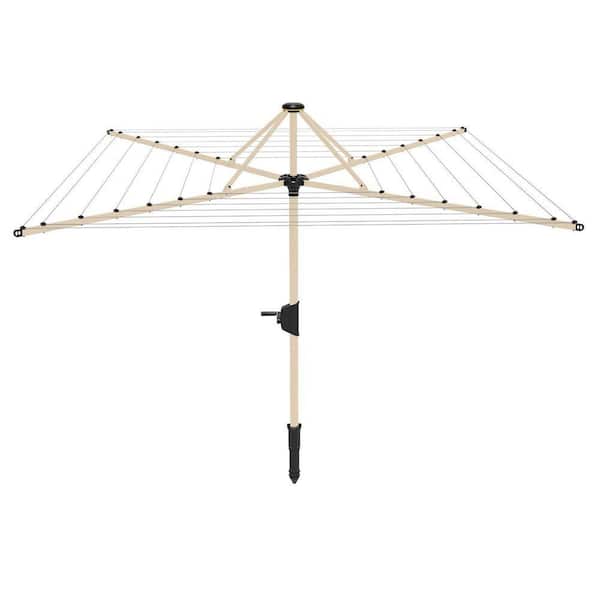 Mk2 Rotary Outdoor Clothesline in Bark Finish, 157 Feet Drying Space, with Clothespins, Bag and Protective Cover