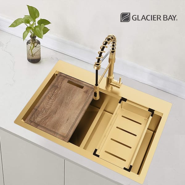 Glacier Bay 33 in. Drop In Single Bowl 18-Gauge Gold Stainless